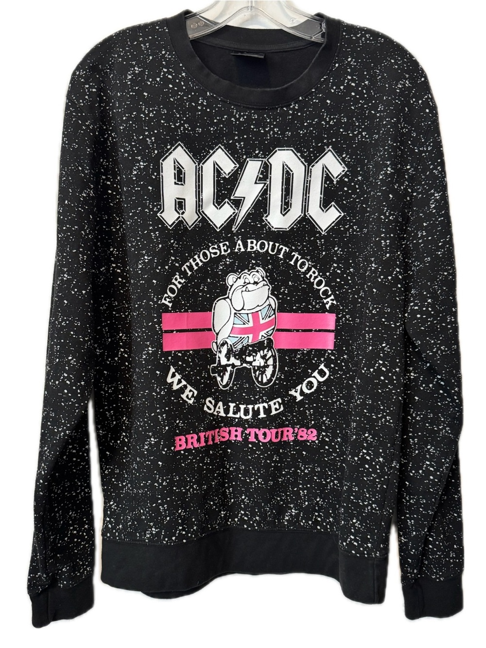 AC/DC British Tour 82 Graphic Sweatshirt M Black Splatter Rock Band Pullover